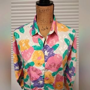 Vintage HIGH FASHION long floral SILK blouse